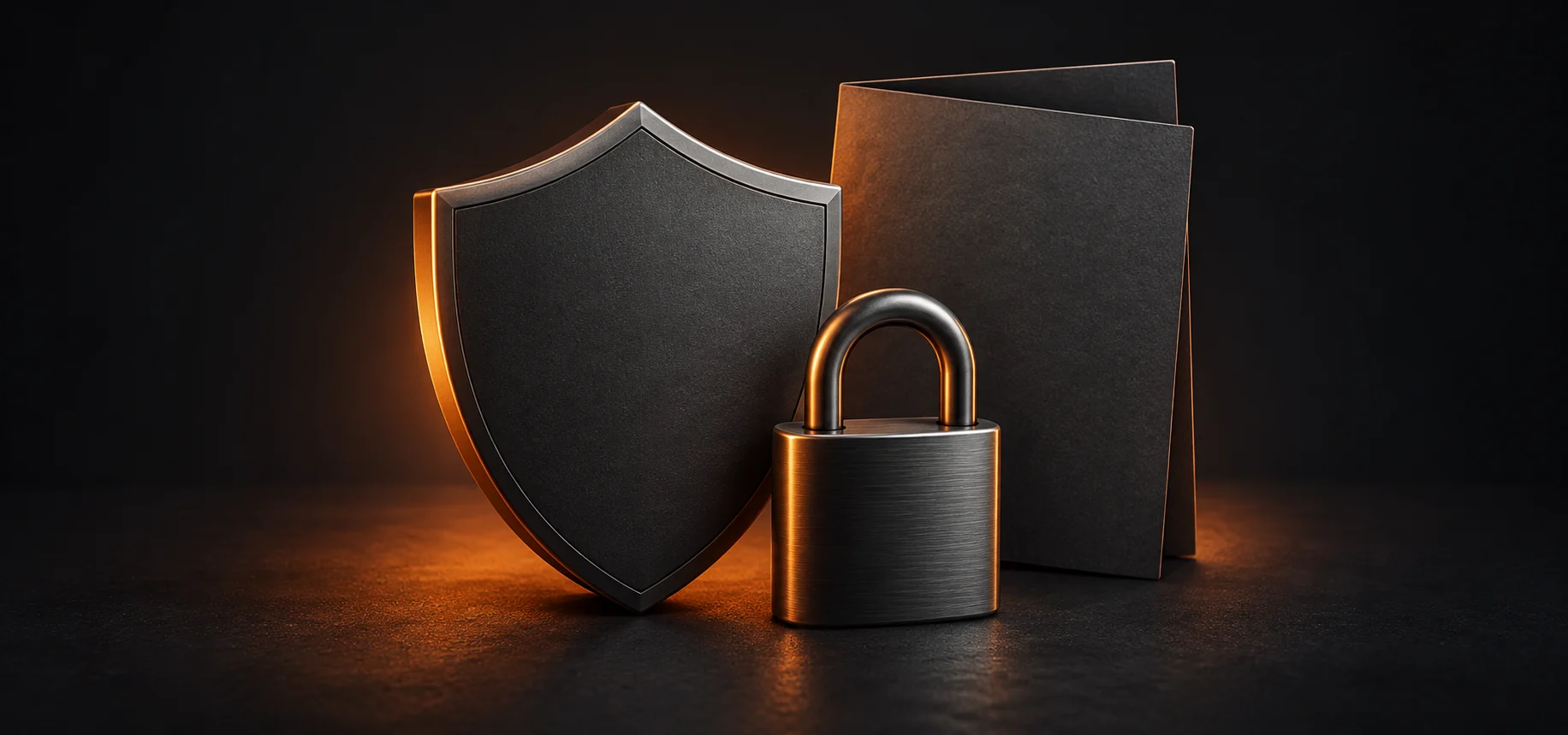 Graphite shield, closed padlock and blank document