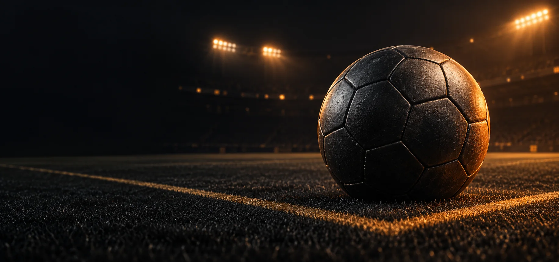 Football illuminated by warm stadium lights